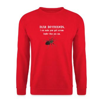 Dear Boyfriends - Spinne lässt Freundin schreien - Unisex Pullover - Rot - Vorne - Alina (178cm) & Michal (187cm)