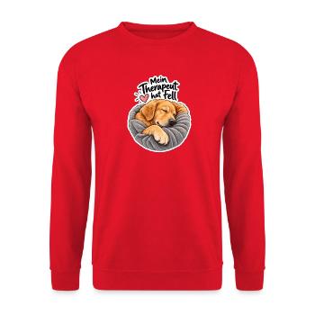 Mein Therapeut hat Fell - Unisex Pullover - Rot - Vorne - Alina (178cm) & Michal (187cm)