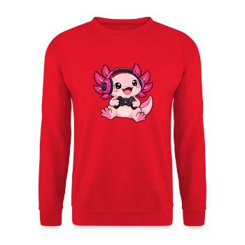 Gaming Axolotl – Zocker Wassermonster - Unisex Pullover - Rot - Vorne - Alina (178cm) & Michal (187cm)