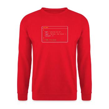 Ich arbeite mit KI – Nochmal. Aber besser. - Unisex Pullover - Rot - Vorne - Alina (178cm) & Michal (187cm)