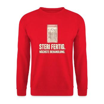 Steri fertig. Nächste Behandlung. ZFA - Unisex Pullover - Rot - Vorne - Alina (178cm) & Michal (187cm)