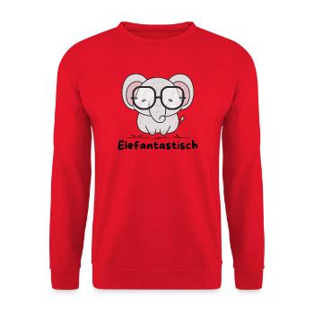 Elefantastisch – Süßer Elefant mit Brille - Unisex Pullover - Rot - Vorne - Alina (178cm) & Michal (187cm)