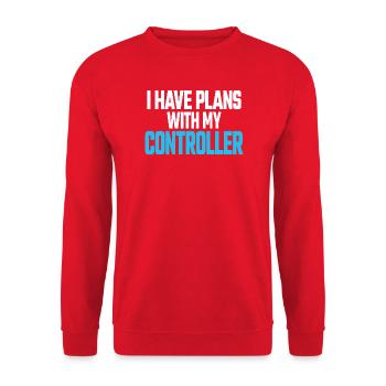 Ich habe Pläne mit meinem Controller Funny Gamer Gift - Unisex Pullover - Rot - Vorne - Alina (178cm) & Michal (187cm)