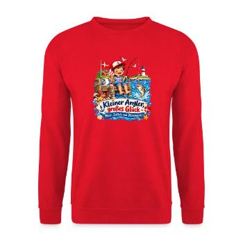 KleinerAngler GroßesGlück Küstenpoesie - Unisex Pullover - Rot - Vorne - Alina (178cm) & Michal (187cm)