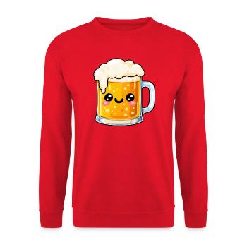 Kawaii Bierkrug Jubel - Unisex Pullover - Rot - Vorne - Alina (178cm) & Michal (187cm)