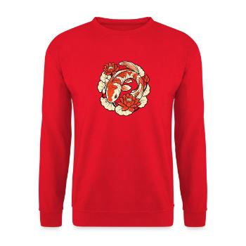 Koi Karpfen im Kreis Lotosblumen Japan Art Shirt - Unisex Pullover - Rot - Vorne - Alina (178cm) & Michal (187cm)