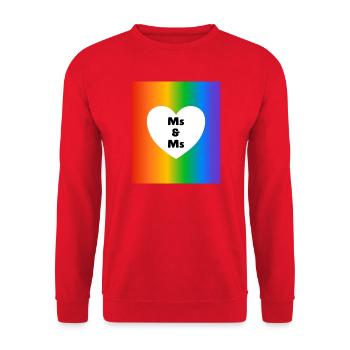 Frau & Frau Pride Heart on Rainbow – lesbische Hochzeit - Unisex Pullover - Rot - Vorne - Alina (178cm) & Michal (187cm)