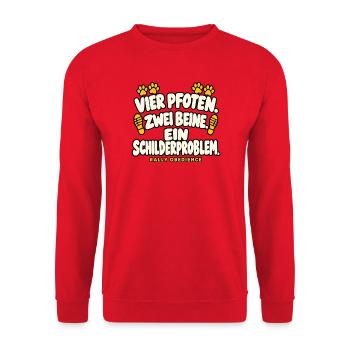 Vier Pfoten zwei Beine ein Schilderproblem - Unisex Pullover - Rot - Vorne - Alina (178cm) & Michal (187cm)