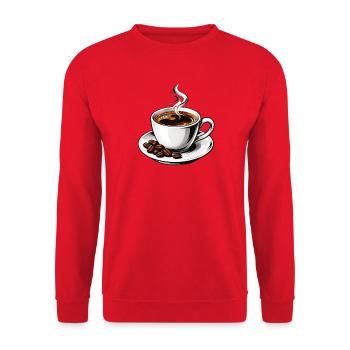 Klassischer heißer Espressobecher und Bohnen - Unisex Pullover - Rot - Vorne - Alina (178cm) & Michal (187cm)