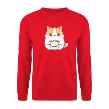Katze mit Kaffee - Unisex Pullover - Rot - Vorne - Alina (178cm) & Michal (187cm)