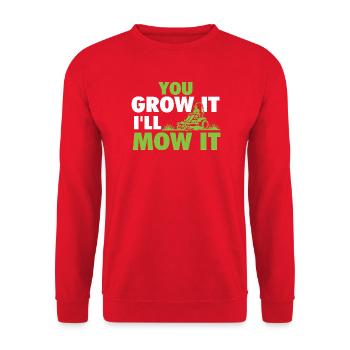 Du lässt es wachsen, ich mähe es – Rasenmäher Landschaftsgärtner - Unisex Pullover - Rot - Vorne - Alina (178cm) & Michal (187cm)