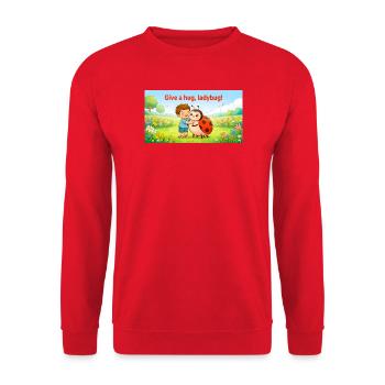 GIB EINE UMARMUNG, LADYBUG, - Unisex Pullover - Rot - Vorne - Alina (178cm) & Michal (187cm)