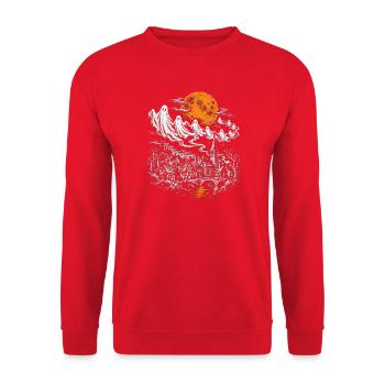 Geisterzug über dem schlafenden Dorf - Unisex Pullover - Rot - Vorne - Alina (178cm) & Michal (187cm)