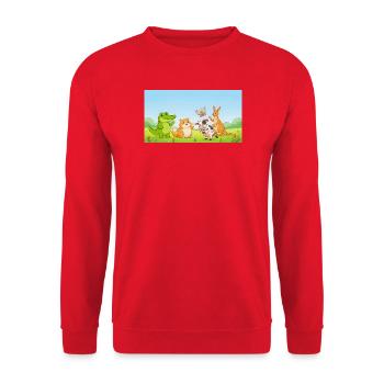 Bis später, Alligator, lustige Tiere, die sich verabschieden - Unisex Pullover - Rot - Vorne - Alina (178cm) & Michal (187cm)