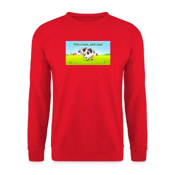NIMM EINE VERBEUGUNG MILCHKUH - Unisex Pullover - Rot - Vorne - Alina (178cm) & Michal (187cm)