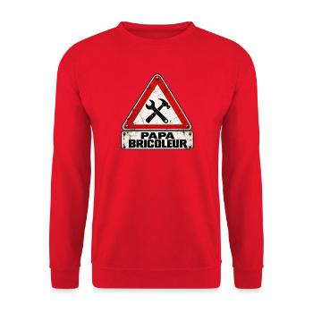 Papa Bricoleur Heimwerker Warnschild - Unisex Pullover - Rot - Vorne - Alina (178cm) & Michal (187cm)
