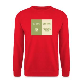 Bad News Good News – Time Flies - Unisex Pullover - Rot - Vorne - Alina (178cm) & Michal (187cm)