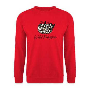 Halloween Katze – Leopard Kürbis, Halloween Shirt - Unisex Pullover - Rot - Vorne - Alina (178cm) & Michal (187cm)