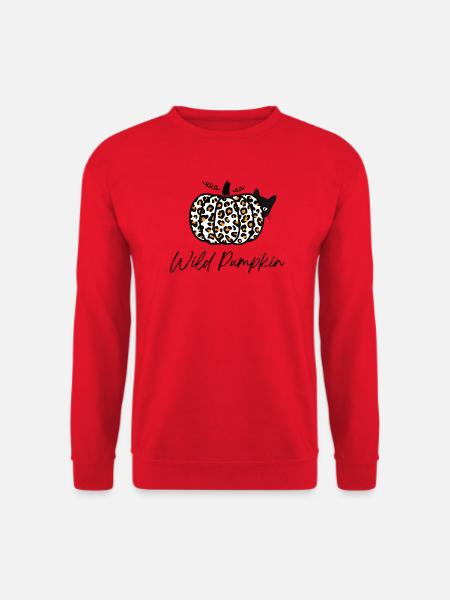 Halloween Katze – Leopard Kürbis, Halloween Shirt - Unisex Pullover - Rot