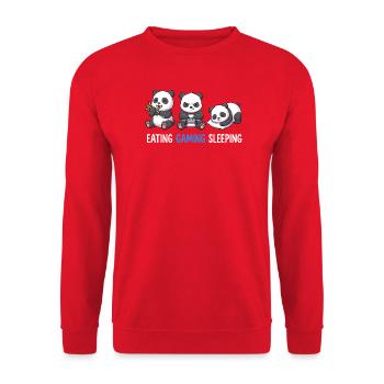 Eating Gaming Sleeping Panda Zocker Gamer - Unisex Pullover - Rot - Vorne - Alina (178cm) & Michal (187cm)