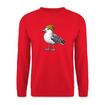 Möwe mit Gelber Mütze - Unisex Pullover - Rot - Vorne - Alina (178cm) & Michal (187cm)