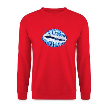 Kobaltblaues Kuhschalendesign - Unisex Pullover - Rot - Vorne - Alina (178cm) & Michal (187cm)