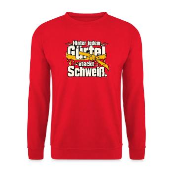 Kampfsport Gürtelprüfung Schweiß Disziplin - Unisex Pullover - Rot - Vorne - Alina (178cm) & Michal (187cm)