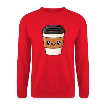 KaffeeKawaii Becherliebe - Unisex Pullover - Rot - Vorne - Alina (178cm) & Michal (187cm)