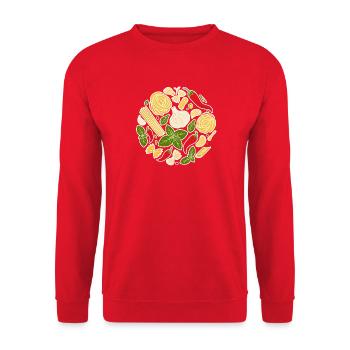 Italienische Zutaten Pasta Knoblauch Chili Emblem - Unisex Pullover - Rot - Vorne - Alina (178cm) & Michal (187cm)
