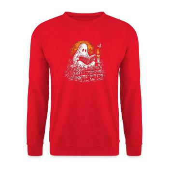 Der Geist, der bei Kerzenlicht liest - Unisex Pullover - Rot - Vorne - Alina (178cm) & Michal (187cm)