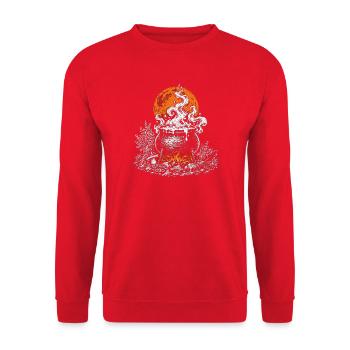 Der Hexenkessel mit Kräutern und Rabenfedern - Unisex Pullover - Rot - Vorne - Alina (178cm) & Michal (187cm)