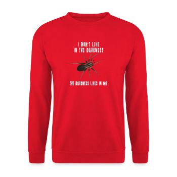 The darkness lives in me - Spinne Dark Spruch - Unisex Pullover - Rot - Vorne - Alina (178cm) & Michal (187cm)