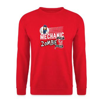 Mechanic by day Zombie by night - Mechanikerin - Unisex Pullover - Rot - Vorne - Alina (178cm) & Michal (187cm)