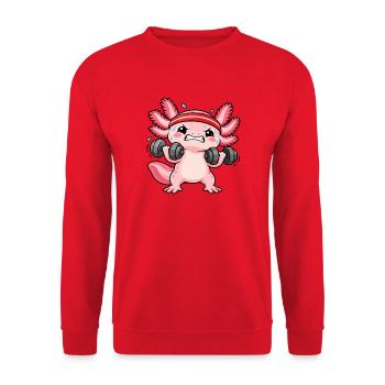 Fitness Axolotl beim Hanteltraining - Unisex Pullover - Rot - Vorne - Alina (178cm) & Michal (187cm)