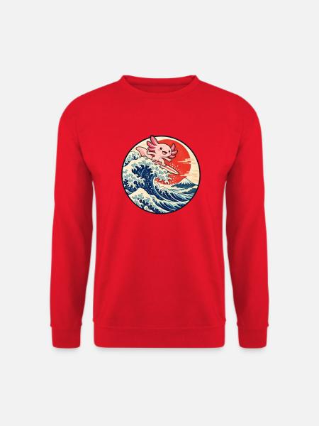Süßer Axolotl surft auf japanischer Welle - Unisex Pullover - Rot