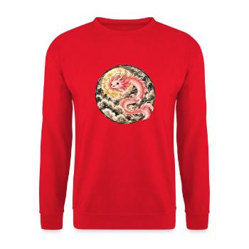 Axolotl Drache – Mystischer Asiatischer Drache - Unisex Pullover - Rot - Vorne - Alina (178cm) & Michal (187cm)