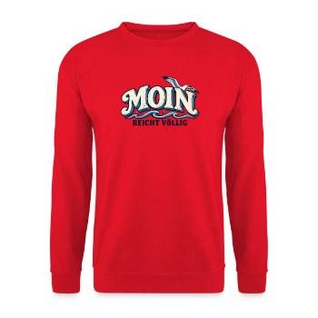 Moin reicht völlig – Norddeutscher Küsten Spruch - Unisex Pullover - Rot - Vorne - Alina (178cm) & Michal (187cm)