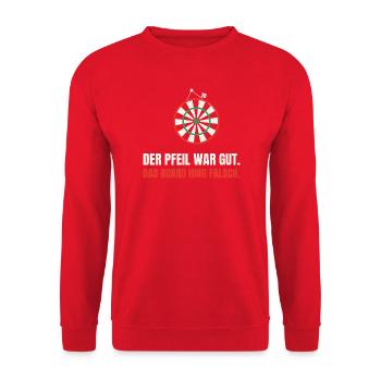 Dart Ausrede: Das Board hing falsch - Unisex Pullover - Rot - Vorne - Alina (178cm) & Michal (187cm)