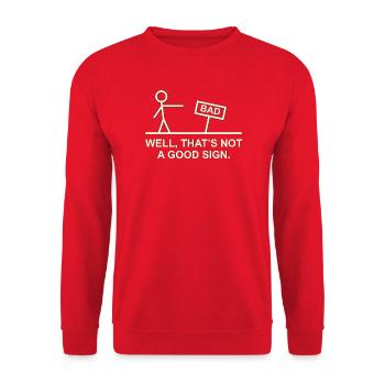 Schlechtes Zeichen Comic-Spruch - Unisex Pullover - Rot - Vorne - Alina (178cm) & Michal (187cm)