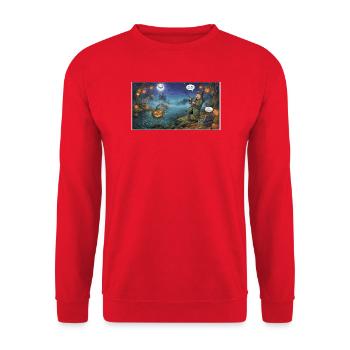 Kürbisangel in Halloween-Nacht - Unisex Pullover - Rot - Vorne - Alina (178cm) & Michal (187cm)