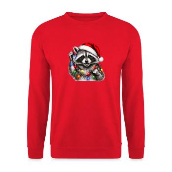 Raccoon Christmas Lichterkette Stil - Unisex Pullover - Rot - Vorne - Alina (178cm) & Michal (187cm)