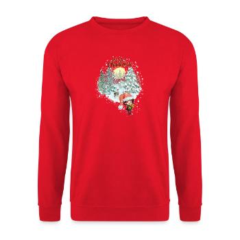 Merry Christmas mit Glücki & Bambi - Unisex Pullover - Rot - Vorne - Alina (178cm) & Michal (187cm)
