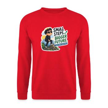 Kleine Schritte, größere Zukunft | Langfristiger Investor - Unisex Pullover - Rot - Vorne - Alina (178cm) & Michal (187cm)