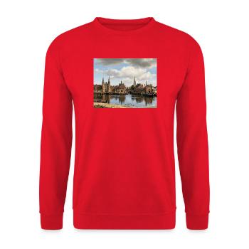 Blick auf Delft (realistisch) - Unisex Pullover - Rot - Vorne - Alina (178cm) & Michal (187cm)