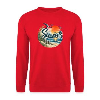 Seewärts Strandsunset - Unisex Pullover - Rot - Vorne - Alina (178cm) & Michal (187cm)
