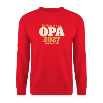 Befördert zum Opa 2027 – für dunkle Shirts - Unisex Pullover - Rot - Vorne - Alina (178cm) & Michal (187cm)