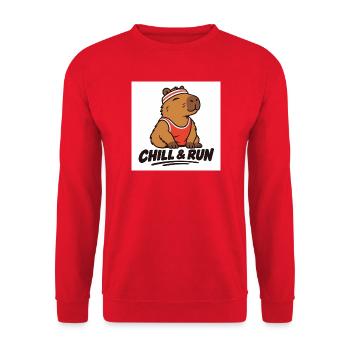 Chill & Run Capybara - Unisex Pullover - Rot - Vorne - Alina (178cm) & Michal (187cm)