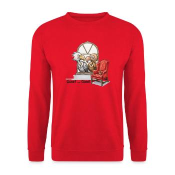 Zwei aasgeier am Fenster - Unisex Pullover - Rot - Vorne - Alina (178cm) & Michal (187cm)