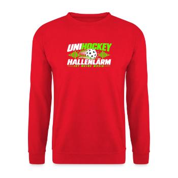 Unihockey Hallenlärm Shirt Meine Musik - Unisex Pullover - Rot - Vorne - Alina (178cm) & Michal (187cm)