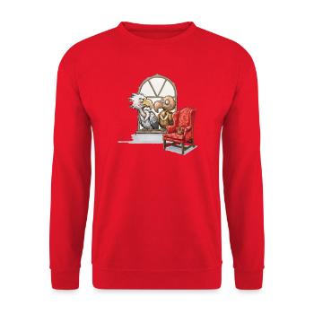 Vogelduett am Fenster - Unisex Pullover - Rot - Vorne - Alina (178cm) & Michal (187cm)